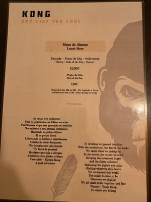 Good menu  at Kong - Food Made With Compassion in Lisbon