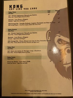 Drink menu  at Kong - Food Made With Compassion in Lisbon