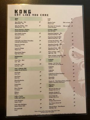 Drinks Menu at Kong - Food Made With Compassion in Lisbon