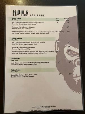 Wine Menu at Kong - Food Made With Compassion in Lisbon