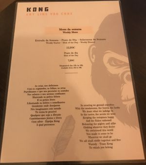 Weekly menu as at May 2, 2023  at Kong - Food Made With Compassion in Lisbon