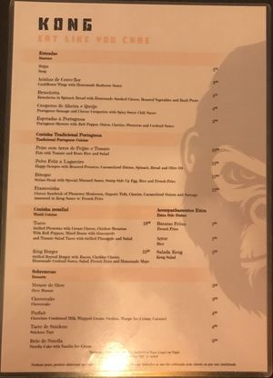Good menú as at May 2, 2023  at Kong - Food Made With Compassion in Lisbon
