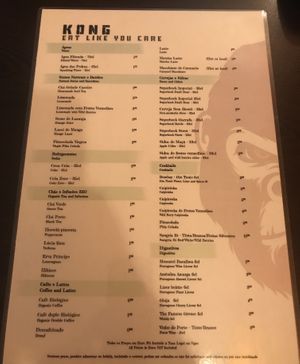 Good menú as at May 2, 2023  at Kong - Food Made With Compassion in Lisbon