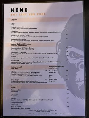 Menu as of may 2023  at Kong - Food Made With Compassion in Lisbon