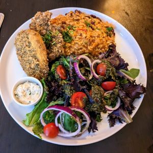 Fish and rice at Kong - Food Made With Compassion in Lisbon