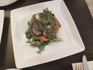 Spinach bread with veggies and smoked cheese at Kong - Food Made With Compassion in Lisbon