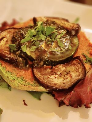 Bruschetta with spinach bread and eggplant at Kong - Food Made With Compassion in Lisbon