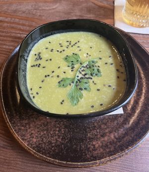 Soup (something with green peas)  at Kong - Food Made With Compassion in Lisbon