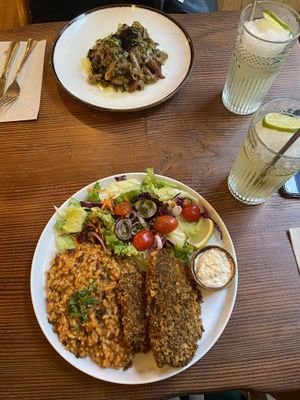 vegan fish with rice and octopus salad  at Kong - Food Made With Compassion in Lisbon