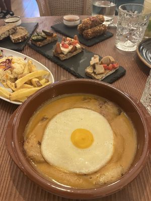 Bitoque up front, croquettes in the back   at Kong - Food Made With Compassion in Lisbon