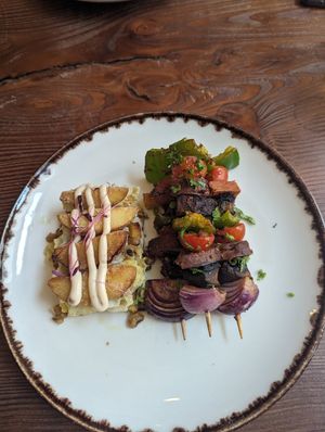 Espedadas (Portuguese skewers with migas) at Kong - Food Made With Compassion in Lisbon