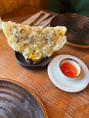 Cashew cheese with crackers (made of rice paper & seaweed) at Kong - Food Made With Compassion in Lisbon