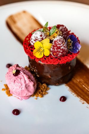 ‘Nutella’ Cake with Berries Ice Cream at Kong - Food Made With Compassion in Lisbon
