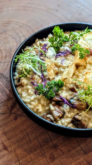 Truffled Wild Mushroom Risotto with Grilled Asparagus
 at Kong - Food Made With Compassion in Lisbon