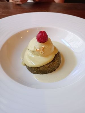 Pistachio gateau and ice cream at Kong - Food Made With Compassion in Lisbon