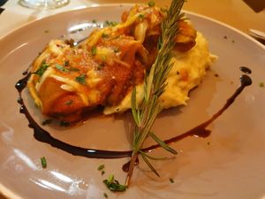 Lasanha com puré. Muito bom!! at Kong - Food Made With Compassion in Lisbon