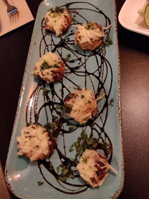 Baked mushrooms stuffed with "bacon" and "mozzarella" at Kong - Food Made With Compassion in Lisbon