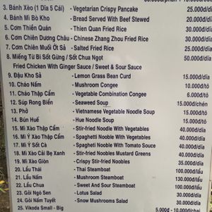 English menu at Thien Duyet in Nha Trang