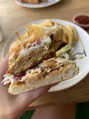 View on the inside. Pre bought coleslaw, hardly any avo and too much sauce. Patties were yuck.  at Eats Restaurant in Eumundi
