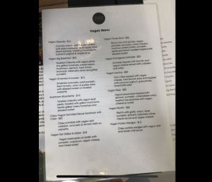 Vegan menu at Eats Restaurant in Eumundi