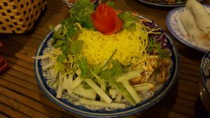 Mix of veggie tofu crispy noddles at Lien Hoa in Hue