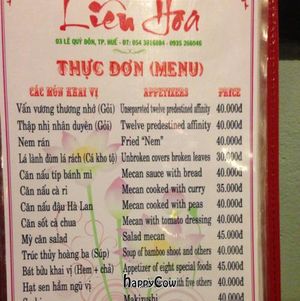 menu at Lien Hoa in Hue
