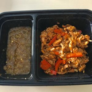 Smoky, flavorful jackfruit tacos to go with a spicy salsa verde. at Atlantis Vegan Grill in St Charles