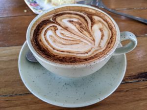 Soy cappuccino at Khamsa in Erskineville