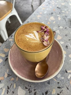Turmeric latte  at Khamsa in Erskineville