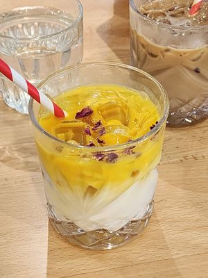 Iced turmeric latte at Khamsa in Erskineville