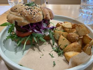 Loaded Falafel Bagel..such a cool bagel!  at Khamsa in Erskineville