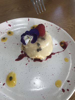 Passion fruit raspberry cake  at Khamsa in Erskineville