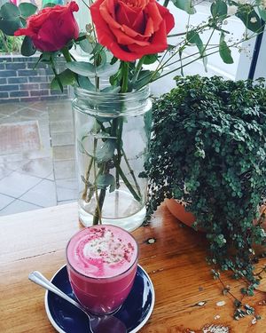 Elixir latte with beetroot at Khamsa in Erskineville