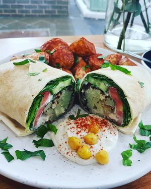Fried cauliflower pita wrap at Khamsa in Erskineville