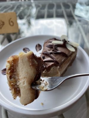 Almond date caramel cake close-up  at Deli Devi in Koh Phangan