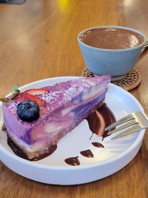 Unicorn raw cheesecake and passion ceremonial cacao at Deli Devi in Koh Phangan
