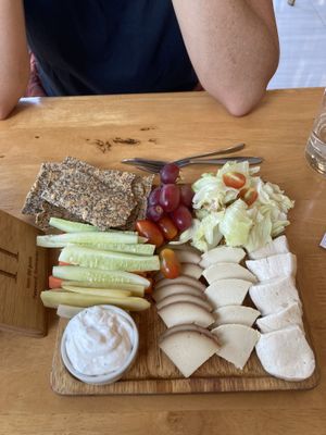 Cheese platter with our choice of these cheeses: truffle, smoked and mozzarella.   at Deli Devi in Koh Phangan