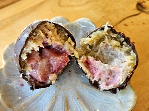 "Red heart" dessert on the inside at Deli Devi in Koh Phangan