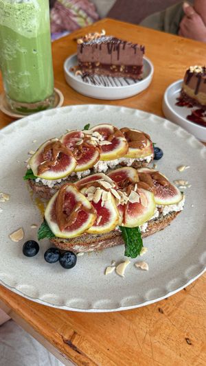 Toast with almond ricotta and figs   at Deli Devi in Koh Phangan