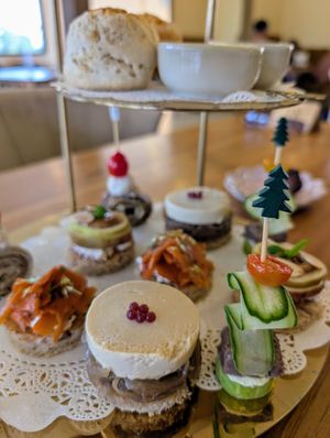 High tea Christmas special savory at the bottom at Deli Devi in Koh Phangan