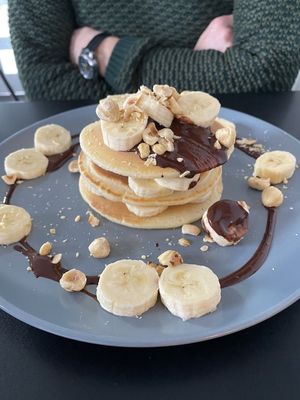Special St. Nicholas day's american pancakes with chocolate, banana and hazelnuts. at Tavci Kuhna in Lesce