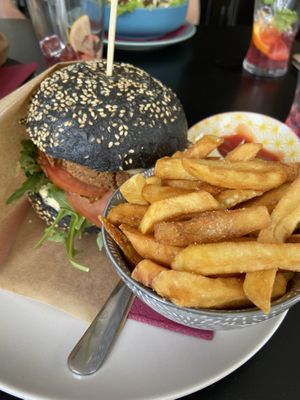 bean burger with fries  at Tavci Kuhna in Lesce