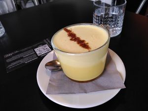 Turmeric latte at Tavci Kuhna in Lesce