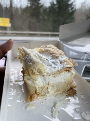 Vegan Kremsnita (bled cream cake)  at Tavci Kuhna in Lesce