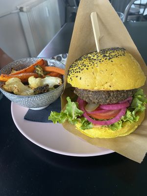 Burger with baked veggies   at Tavci Kuhna in Lesce