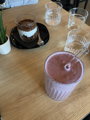 Bounty dessert & wild berry smoothie  at Tavci Kuhna in Lesce