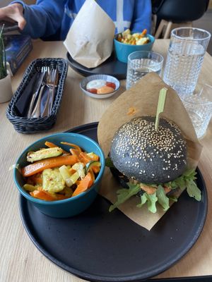 Bean burger with baked veggies  at Tavci Kuhna in Lesce