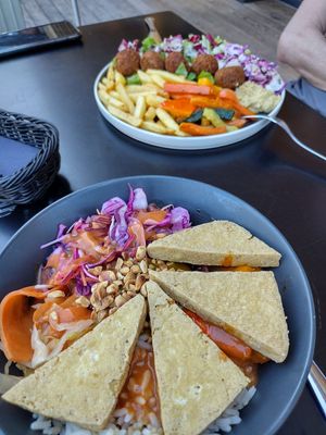 Falafel plate and Asian bowl. at Tavci Kuhna in Lesce