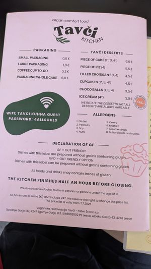 Menu at Tavci Kuhna in Lesce