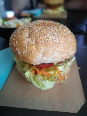 Great, nutty, vegan burger at Tavci Kuhna in Lesce
